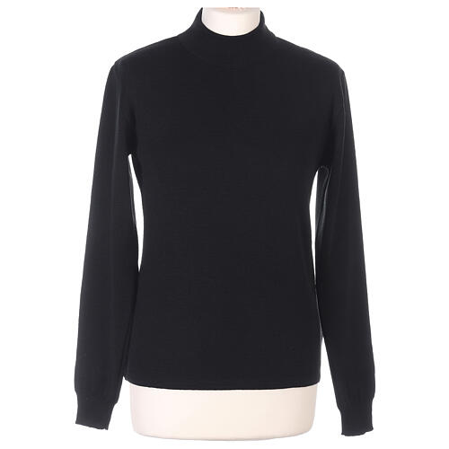 Pull noir col haut soeur jersey simple 50% laine mérinos 50% acrylique In Primis 1