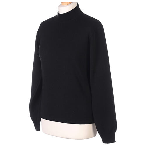 Pull noir col haut soeur jersey simple 50% laine mérinos 50% acrylique In Primis 3