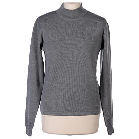 Turtleneck pearl grey sweater In Primis for nuns, plain fabric, 50% merino wool 50% acrylic