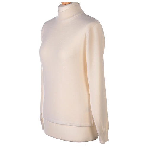 Turtleneck white sweater In Primis for nuns, plain fabric, 50% merino wool 50% acrylic 3