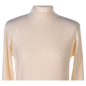 Jersey de cuello chimenea blanco monja confección punto unido 50% lana merina 50% acrílico In Primis