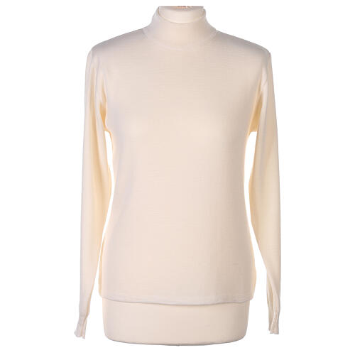 Jersey de cuello chimenea blanco monja confección punto unido 50% lana merina 50% acrílico In Primis 1