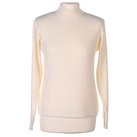 Pull blanc col haut soeur jersey simple 50% laine mérinos 50% acrylique In Primis