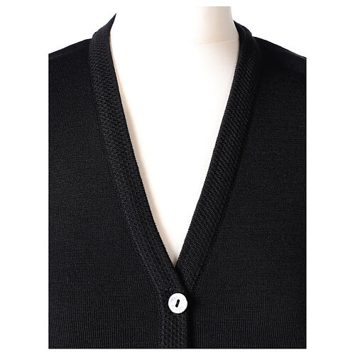 Sleeveless black cardigan In Primis for nuns, V-neck and pockets, 50% merino wool 50% acrylic 2