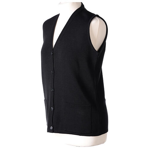 Sleeveless black cardigan In Primis for nuns, V-neck and pockets, 50% merino wool 50% acrylic 3