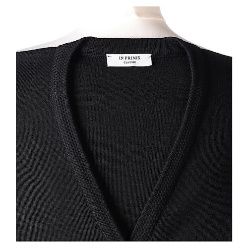 Sleeveless black cardigan In Primis for nuns, V-neck and pockets, 50% merino wool 50% acrylic 7