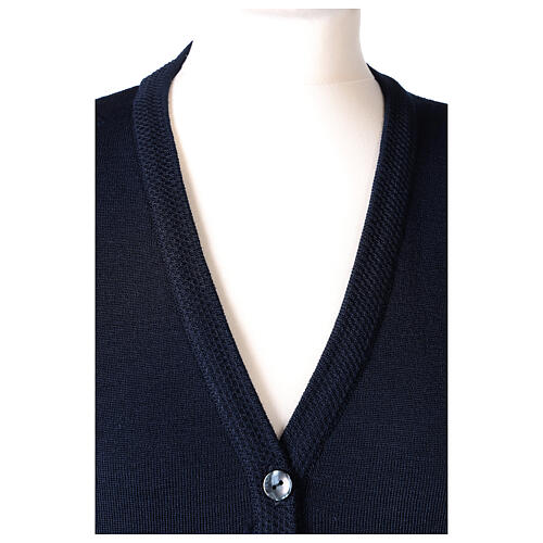 Sleeveless blue cardigan In Primis for nuns, V-neck and pockets, 50% merino wool 50% acrylic 2