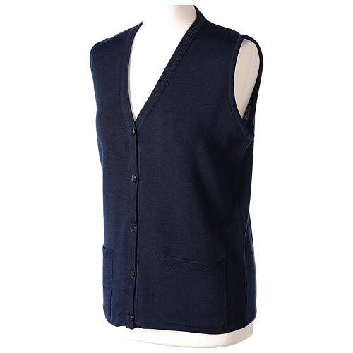 Sleeveless blue cardigan In Primis for nuns, V-neck and pockets, 50% merino wool 50% acrylic 3