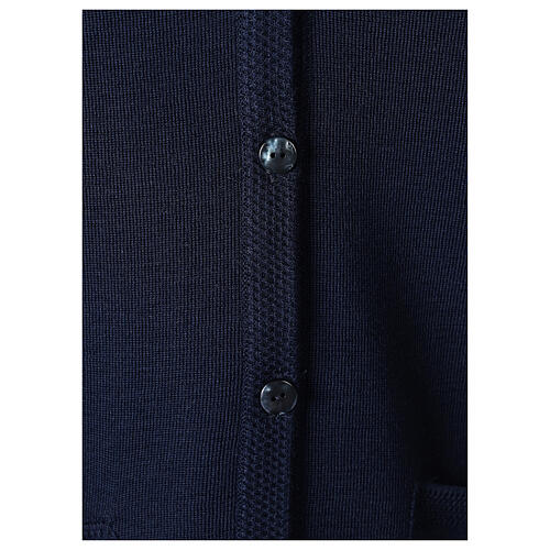 Sleeveless blue cardigan In Primis for nuns, V-neck and pockets, 50% merino wool 50% acrylic 4