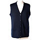 Sleeveless blue cardigan In Primis for nuns, V-neck and pockets, 50% merino wool 50% acrylic s1