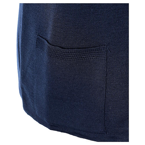 Gilet bleu pour soeur avec poches col en V 50% acrylique 50% laine mérinos In Primis 5