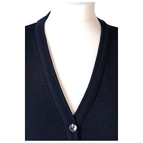 Blue V-neck sleeveless nun cardigan with pockets 50% acrylic 50% merino wool In Primis