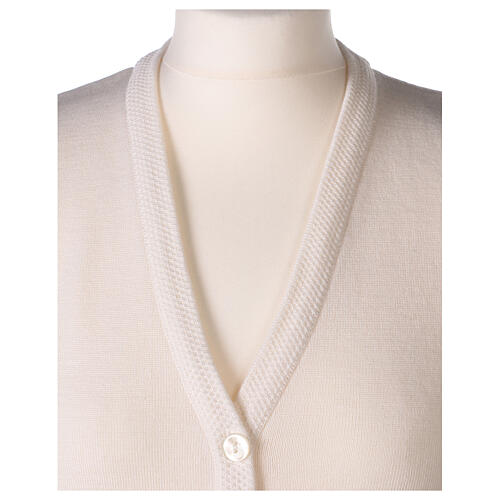 Sleeveless white cardigan In Primis for nuns, V-neck and pockets, 50% merino wool 50% acrylic 2