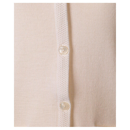 Sleeveless white cardigan In Primis for nuns, V-neck and pockets, 50% merino wool 50% acrylic 4