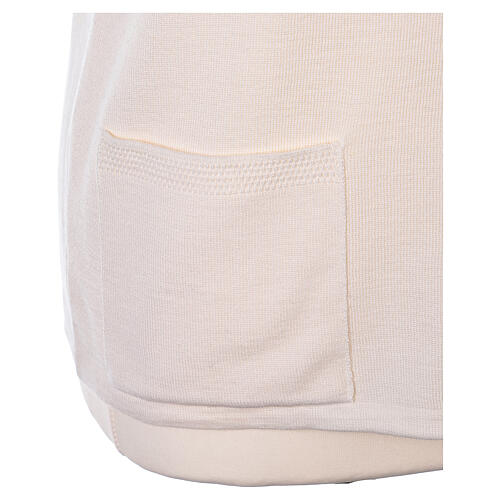 Sleeveless white cardigan In Primis for nuns, V-neck and pockets, 50% merino wool 50% acrylic 5