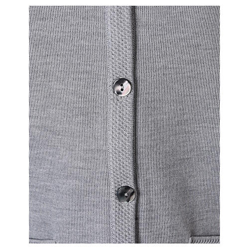 Sleeveless pearl grey cardigan In Primis for nuns, V-neck and pockets, 50% merino wool 50% acrylic 4