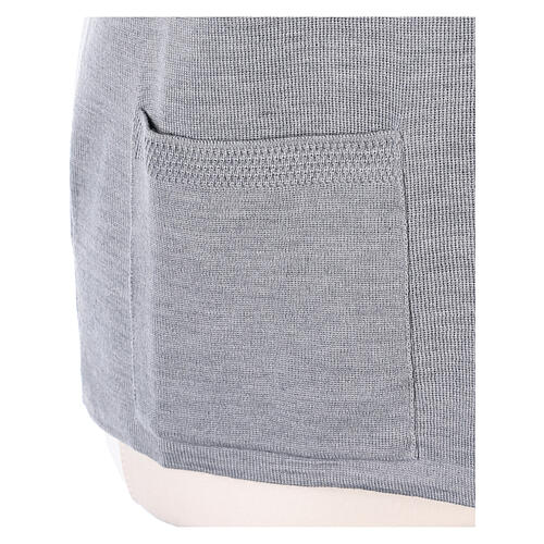 Sleeveless pearl grey cardigan In Primis for nuns, V-neck and pockets, 50% merino wool 50% acrylic 5
