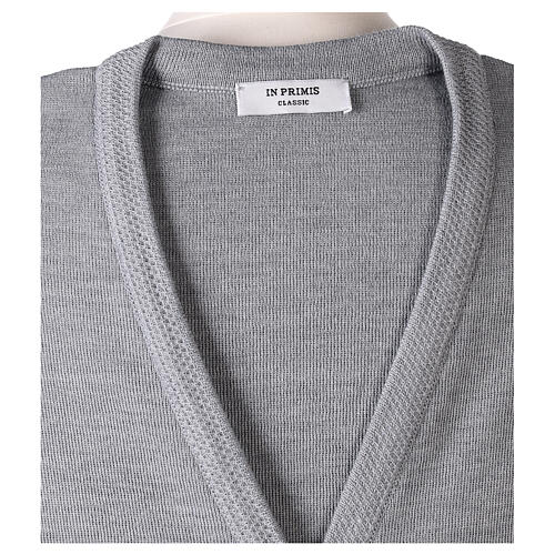 Sleeveless pearl grey cardigan In Primis for nuns, V-neck and pockets, 50% merino wool 50% acrylic 7
