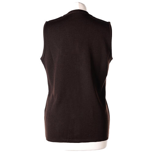 Sleeveless brown cardigan In Primis for nuns, V-neck and pockets, 50% merino wool 50% acrylic 6