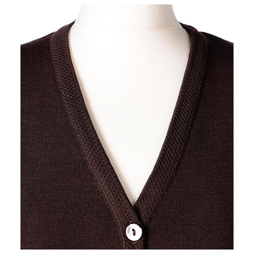 Sleeveless brown cardigan In Primis for nuns, V-neck and pockets, 50% merino wool 50% acrylic 2