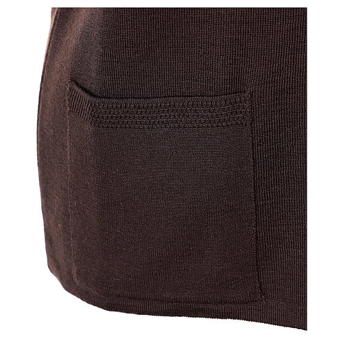 Gilet suora marrone con tasche collo a V 50% acrilico 50% lana merino In Primis 5
