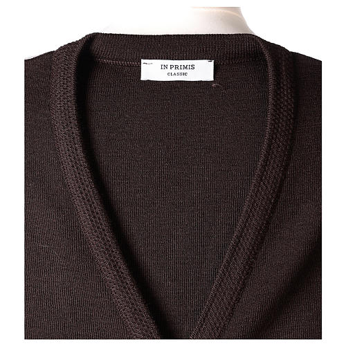 Gilet suora marrone con tasche collo a V 50% acrilico 50% lana merino In Primis 7