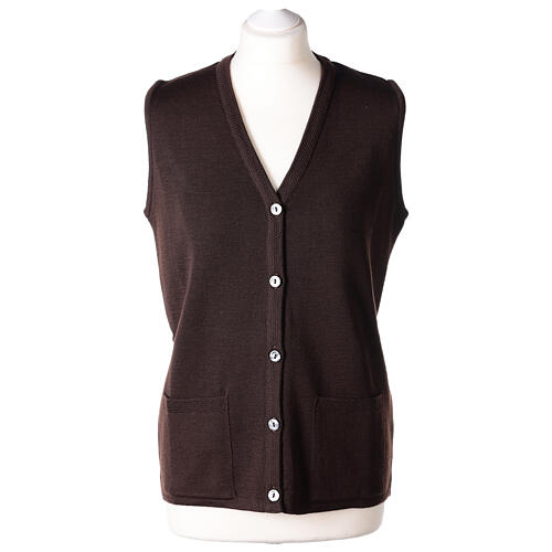 Gilet suora marrone con tasche collo a V 50% acrilico 50% lana merino In Primis 1
