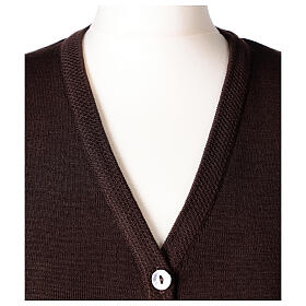 Brown V-neck sleeveless nun cardigan with pockets 50% acrylic 50% merino wool In Primis