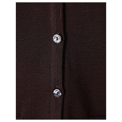 Brown V-neck sleeveless nun cardigan with pockets 50% acrylic 50% merino wool In Primis 4