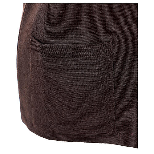 Brown V-neck sleeveless nun cardigan with pockets 50% acrylic 50% merino wool In Primis 5