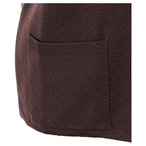 Brown V-neck sleeveless nun cardigan with pockets 50% acrylic 50% merino wool In Primis 5