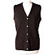 Brown V-neck sleeveless nun cardigan with pockets 50% acrylic 50% merino wool In Primis s1