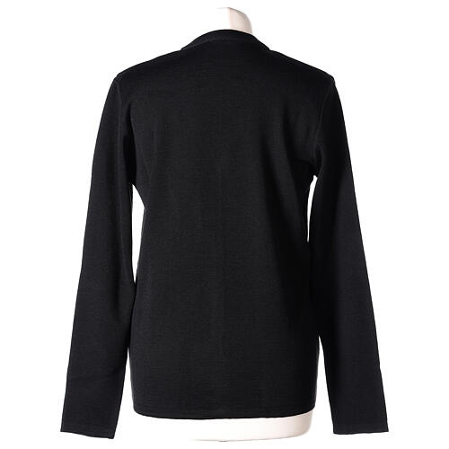 Black nun cardigan In Primis, V-neck and pockets, plain fabric, 50% merino wool 50% acrylic 6