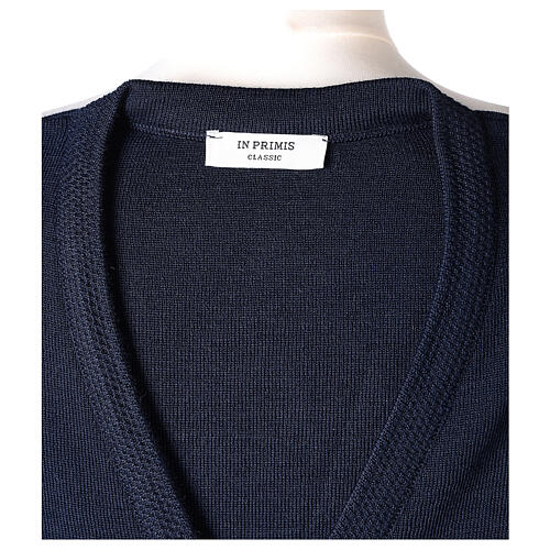 Blue nun cardigan In Primis, V-neck and pockets, plain fabric, 50% merino wool 50% acrylic 7