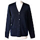 Blue nun cardigan In Primis, V-neck and pockets, plain fabric, 50% merino wool 50% acrylic s1