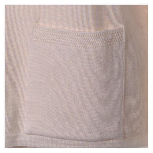 White nun cardigan In Primis, V-neck and pockets, plain fabric, 50% merino wool 50% acrylic 4