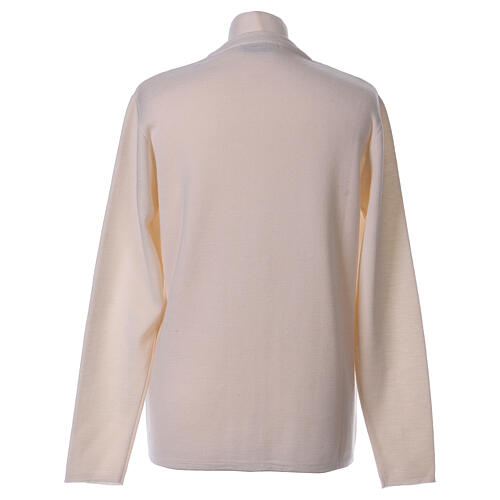 White nun cardigan In Primis, V-neck and pockets, plain fabric, 50% merino wool 50% acrylic 6