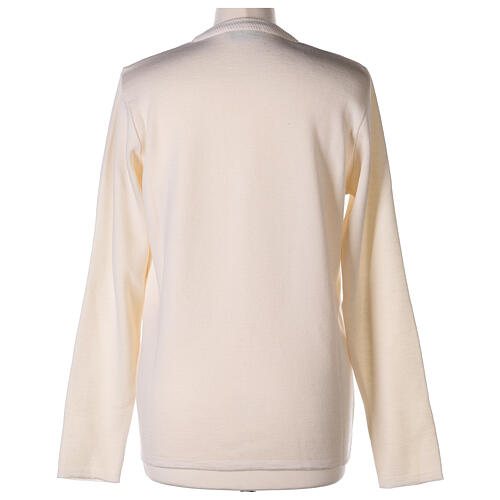 White nun cardigan In Primis, V-neck and pockets, plain fabric, 50% merino wool 50% acrylic 12