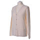 White nun cardigan In Primis, V-neck and pockets, plain fabric, 50% merino wool 50% acrylic s3