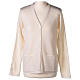 White nun cardigan In Primis, V-neck and pockets, plain fabric, 50% merino wool 50% acrylic s7