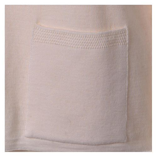 Cardigan suora bianco collo V tasche maglia unita 50% acrilico 50% lana merino  In Primis 4