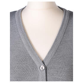 Damen-Cardigan, perlgrau, mit Taschen und V-Ausschnitt, 50% Acryl - 50% Merinowolle, In Primis