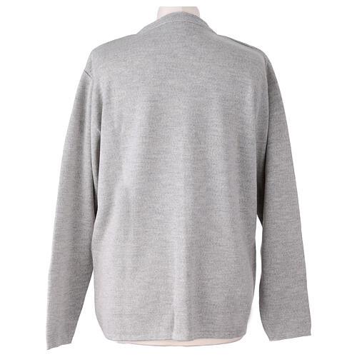 Pearl grey nun cardigan In Primis, V-neck and pockets, plain fabric, 50% merino wool 50% acrylic 3