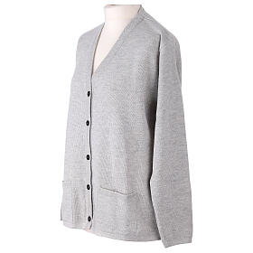 Cardigan soeur gris perle col en V poches jersey 50% acrylique 50 laine mérinos In Primis