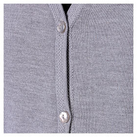 Grey V-neck nun cardigan with pockets 50% acrylic 50% merino wool In Primis