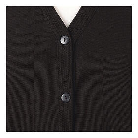 Brown nun cardigan In Primis, V-neck and pockets, plain fabric, 50% merino wool 50% acrylic