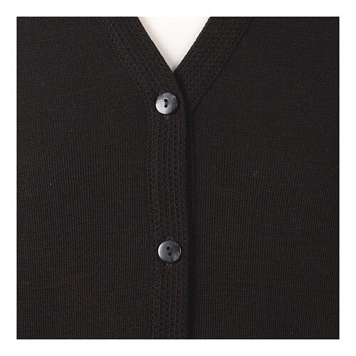 Brown nun cardigan In Primis, V-neck and pockets, plain fabric, 50% merino wool 50% acrylic 2