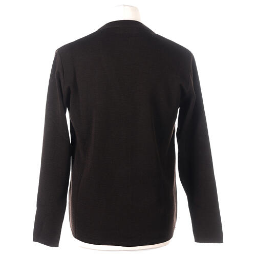 Brown nun cardigan In Primis, V-neck and pockets, plain fabric, 50% merino wool 50% acrylic 4