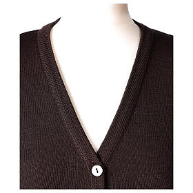 Brown V-neck nun cardigan with pockets 50% acrylic 50% merino wool In Primis