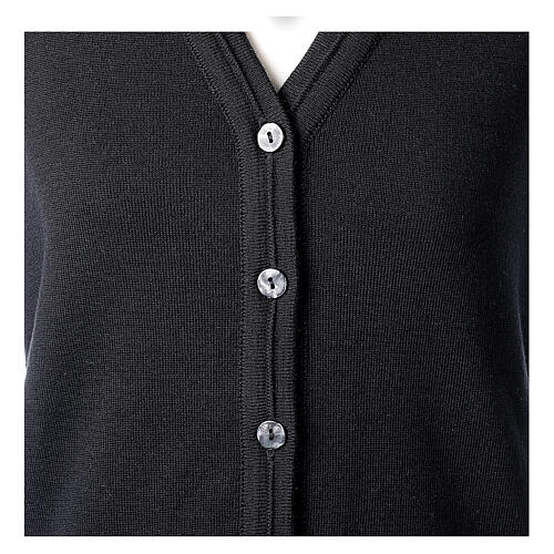 Short black nun cardigan In Primis, sleeveless, V-neck, 50% merino wool 50% acrylic 2
